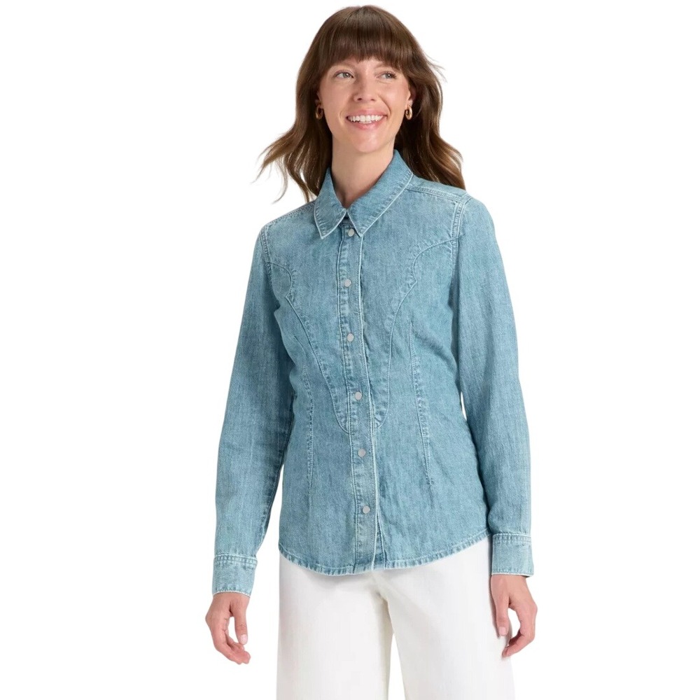 Universal Thread Women's Light Blue Slim Fit Western Denim Shirt Size 16